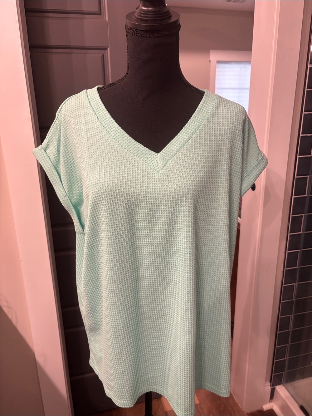 Andree Mint Green V-Neck Waffle Knit Tunic